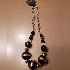 Gold Necklace With Black & Gold Beads